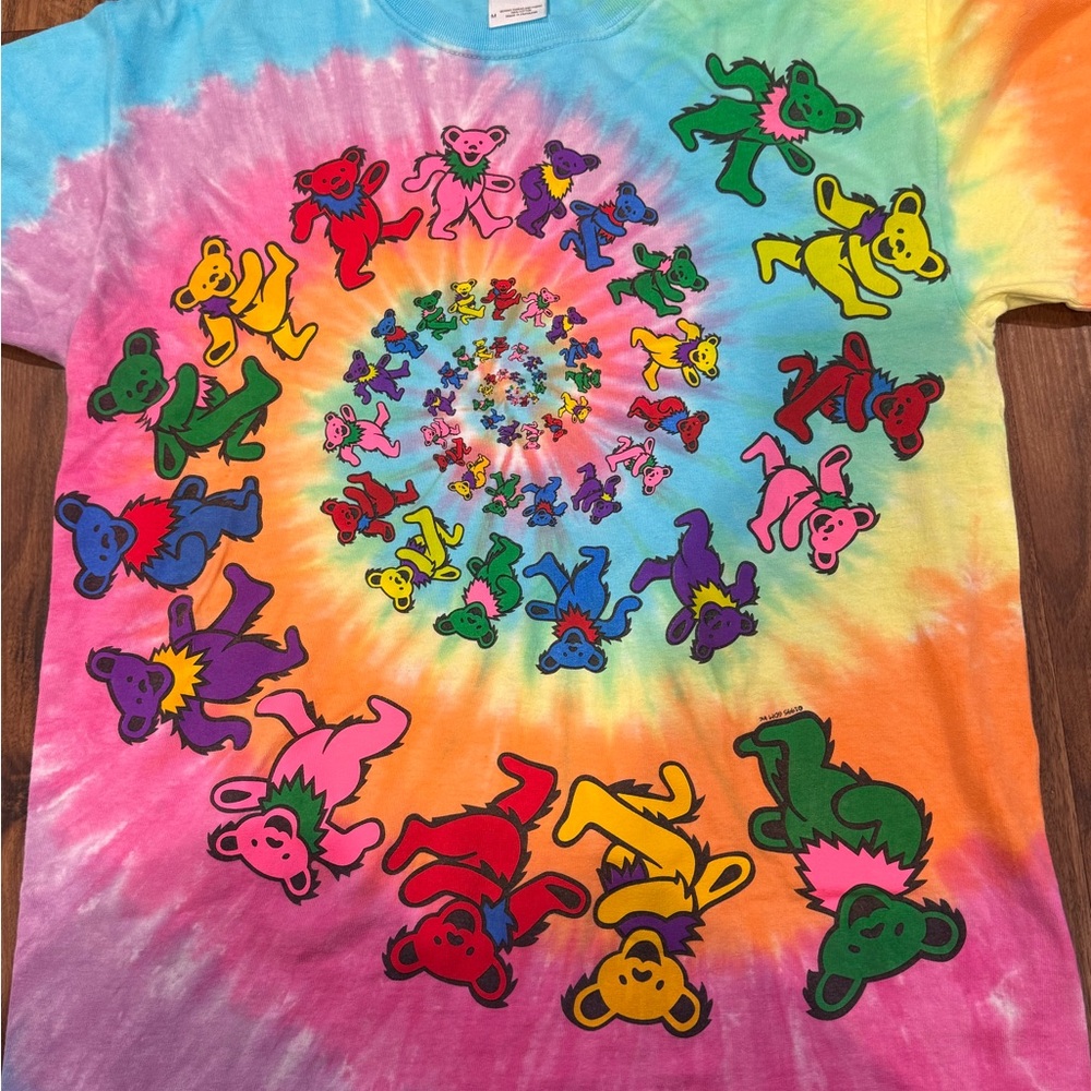 Tie dye Grateful Dead liquid blue tag dancing bears vintage 1995 t shirt